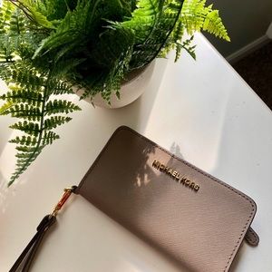 Michael Kors taupe wristlet